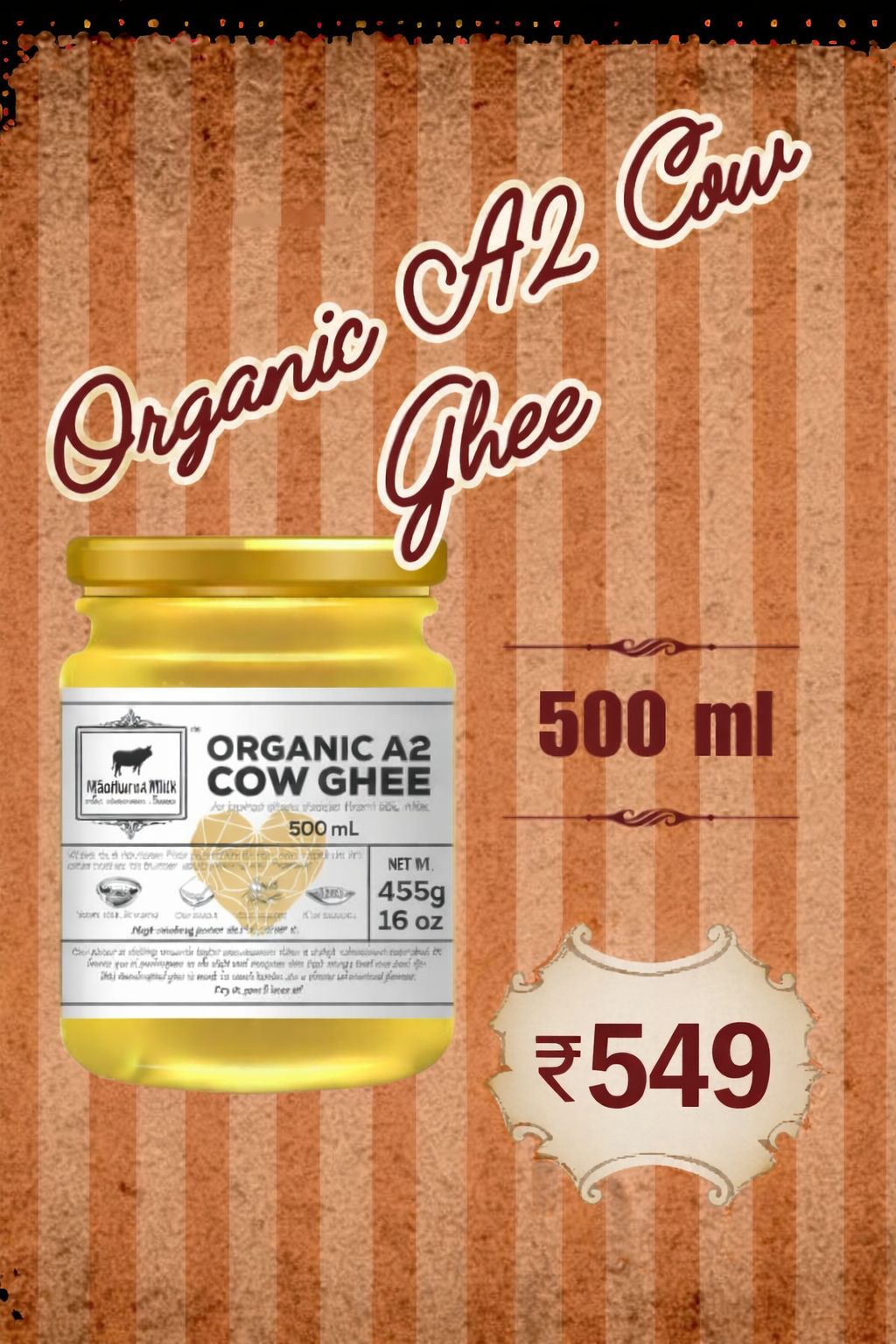 ORGANIC A2 COW GHEE 500 mL